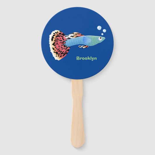 かわいいファンシーグッピーの熱帯魚の漫画 ハンドファン (裏面)