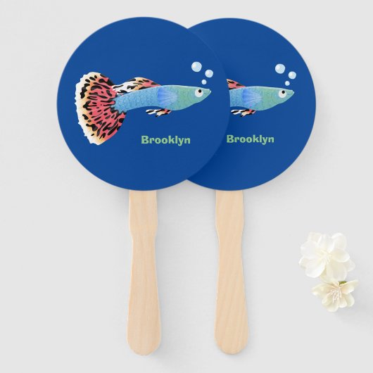 かわいいファンシーグッピーの熱帯魚の漫画 ハンドファン (正面&裏面)