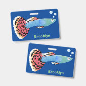 かわいいファンシーグッピーの熱帯魚の漫画 バッジ (表裏)