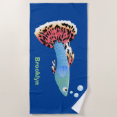 かわいいファンシーグッピーの熱帯魚の漫画 ビーチタオル (正面)