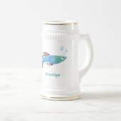 かわいいファンシーグッピーの熱帯魚の漫画 ビールジョッキ (正面右)