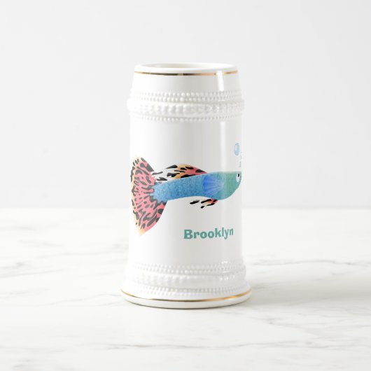 かわいいファンシーグッピーの熱帯魚の漫画 ビールジョッキ (中央)