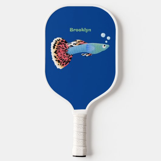 かわいいファンシーグッピーの熱帯魚の漫画 ピックルボールラケット (裏面)