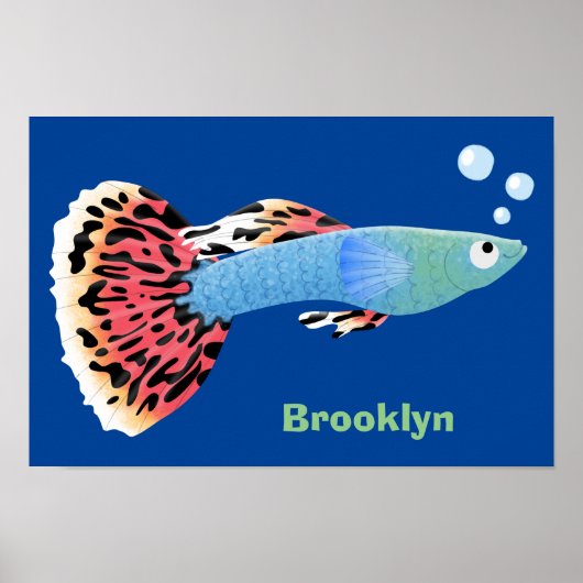 かわいいファンシーグッピーの熱帯魚の漫画 ポスター (正面)