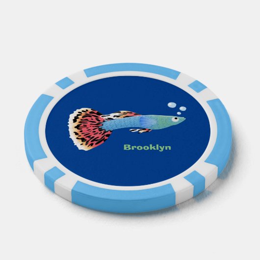 かわいいファンシーグッピーの熱帯魚の漫画 ポーカーチップ (シングル)