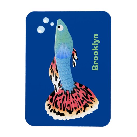 かわいいファンシーグッピーの熱帯魚の漫画 マグネット (縦)