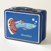 かわいいファンシーグッピーの熱帯魚の漫画 メタルランチボックス (裏面)