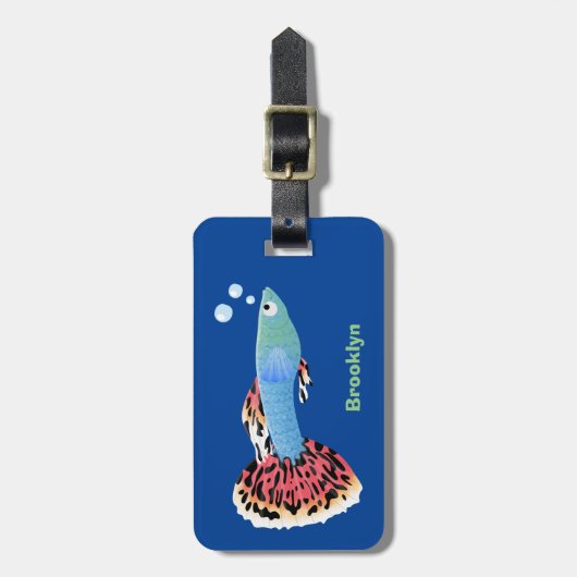 かわいいファンシーグッピーの熱帯魚の漫画 ラゲッジタグ (正面縦)