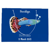 かわいいファンシーグッピーの熱帯魚の漫画 ラージペーパーバッグ (裏面)