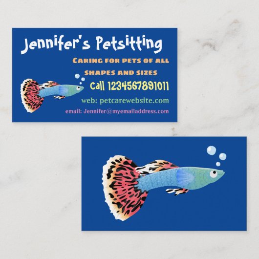 かわいいファンシーグッピーの熱帯魚の漫画 名刺 (正面/裏面)