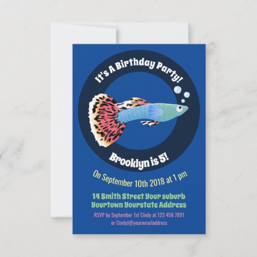 かわいいファンシーグッピーの熱帯魚の漫画 招待状 (正面)