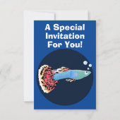 かわいいファンシーグッピーの熱帯魚の漫画 招待状 (裏面)