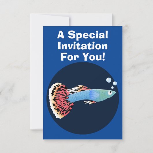 かわいいファンシーグッピーの熱帯魚の漫画 招待状 (裏面)