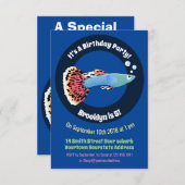 かわいいファンシーグッピーの熱帯魚の漫画 招待状 (正面/裏面)