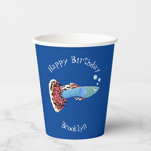 かわいいファンシーグッピーの熱帯魚の漫画 紙コップ (正面)