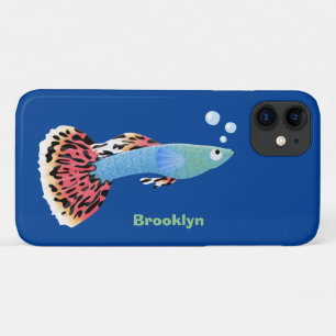 かわいいファンシーグッピーの熱帯魚の漫画 iPhone 11 ケース