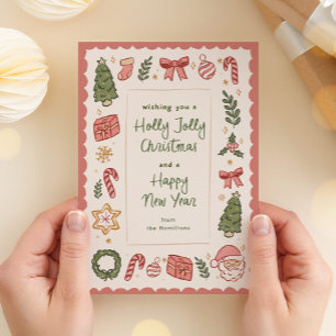 かわいいファンタジックな手描きのクリスマスアイコン シーズンカード