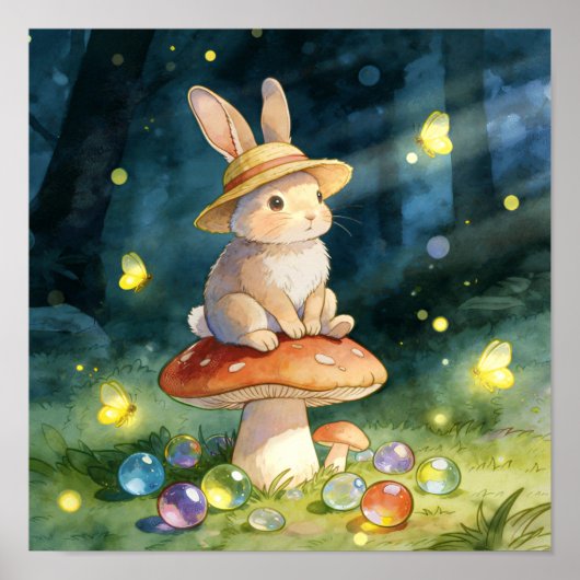 かわいいファンタジーなうさぎとキノコの魔法の森 ポスター (正面)