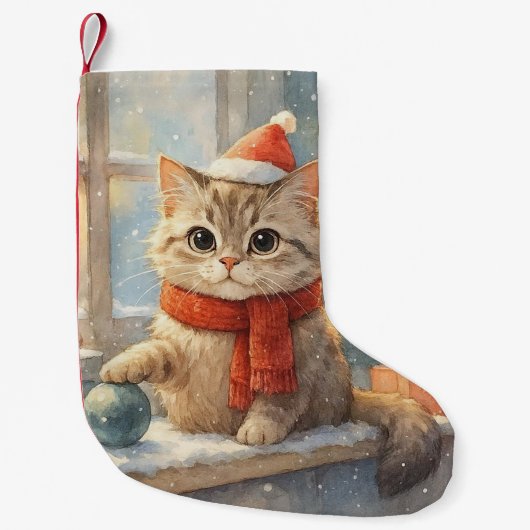 かわいいファンタジーなクリスマスの猫 スモールクリスマスストッキング (正面)