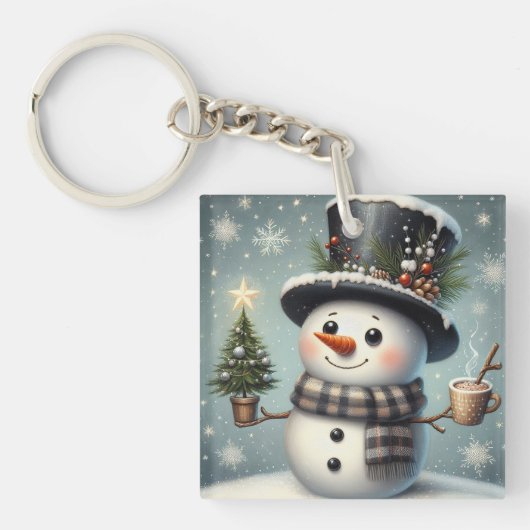 かわいいファンタジーなクリスマス/冬の雪だるま キーホルダー (正面)