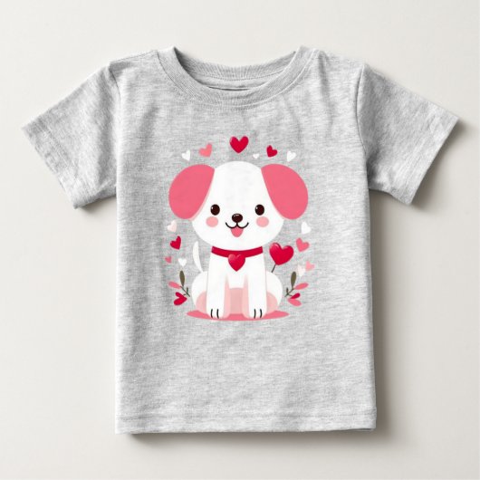 かわいいファンタジーなバレンタインの子犬 ベビーTシャツ (正面)