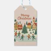 かわいいファンタジーな冬の街のメリークリスマスカード ギフトタグ (正面)