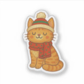 かわいいファンタジーな冬/クリスマスの猫 シール (正面)