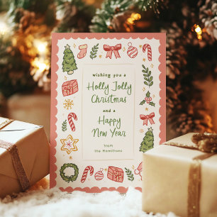 かわいいファンタジーな手描きのクリスマスアイコン シーズンカード