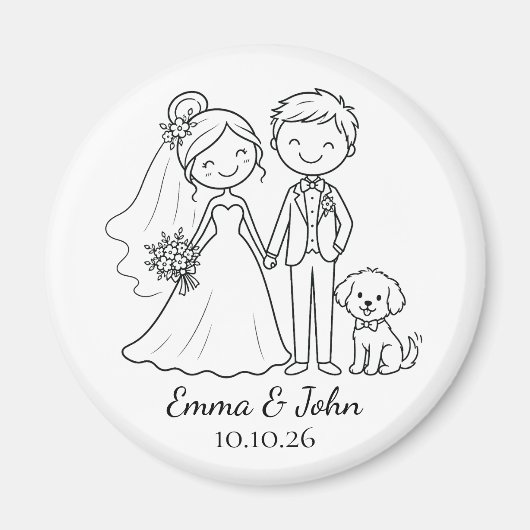 かわいいファンタジーな犬の結婚式 ブライド グルーム 引き出物 マグネット (正面)
