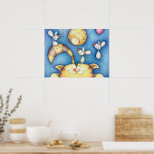 かわいいファンタジーな猫とネズミの月のアート ポスター (キッチン)