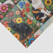 かわいいファンタジーな猫とフォークアートの花 薄葉紙 (詳細)