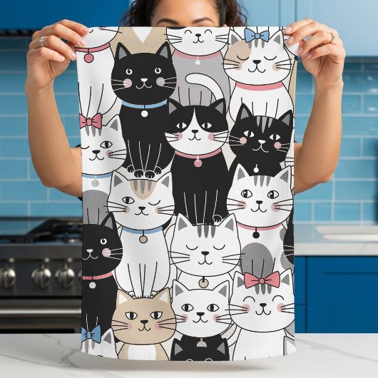 かわいいファンタジーな猫のデザイン キッチンタオル