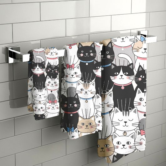 かわいいファンタジーな猫のパターン バスタオルセット