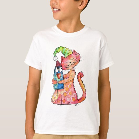 かわいいファンタジーな猫は鳥が好き Tシャツ (正面)