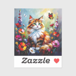 かわいいファンタジーな猫、花と蝶々 シール