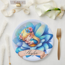 かわいいファンタジーな花柄のスイートドリームススリーピングフェアリー ペーパープレート