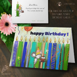 かわいいファンタジーな誕生日のネズミとカラフルなキャンドル カード
