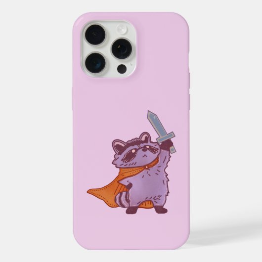 かわいいファンタジーのアライグマの戦士、剣とマント付き iPhoneケース (裏面)