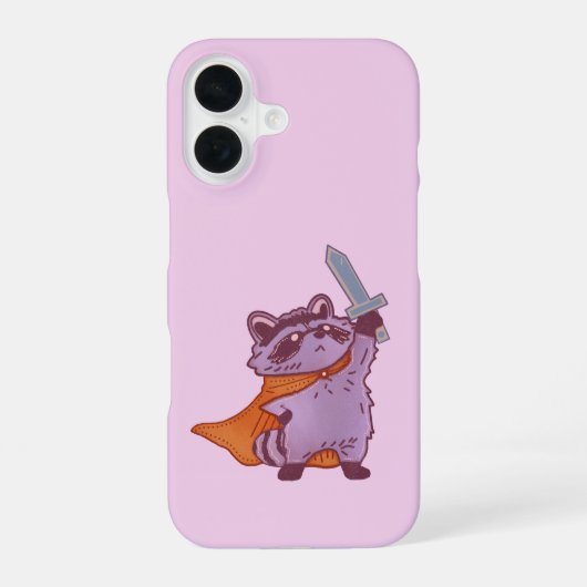 かわいいファンタジーのアライグマの戦士、剣とマント付き iPhone 16ケース (裏面)