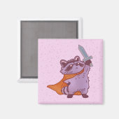 かわいいファンタジーのアライグマ戦士、剣とマント付き マグネット (正面/裏面)