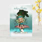 かわいいファンタジーの妖精の小妖精や小人の誕生日の挨拶状 カード (黄色い花)
