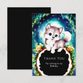 かわいいファンタジーの森のオオカミの誕生日 サンキューカード (正面/裏面)