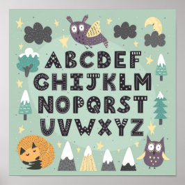 かわいいファンタジーの森の動物 ABC アルファベット ポスター