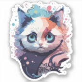 かわいいファンタジーカラスプラッシュキャットデザイン シール (正面)