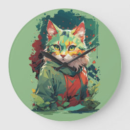 かわいいファンタジーカラスプラッシュキャットデザイン ラージ壁時計