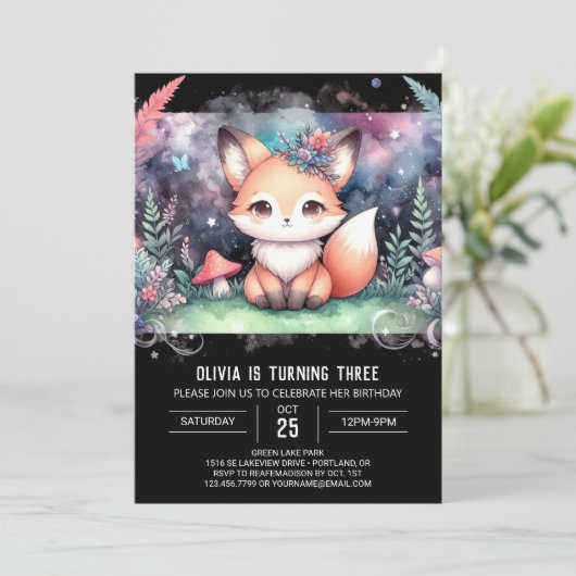かわいいファンタジーキツネ誕生日 招待状 (スタンド正面)