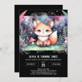 かわいいファンタジーキツネ誕生日 招待状 (正面/裏面)