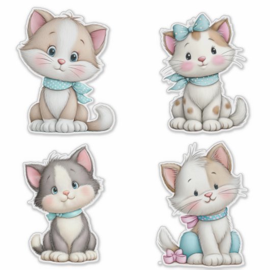 かわいいファンタジーキャラクターの猫 シール (正面)