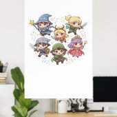 かわいいファンタジーキャラクターウィザード騎士レンジャー ポスター (ホームオフィス)