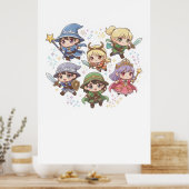 かわいいファンタジーキャラクターウィザード騎士レンジャー ポスター (キッチン)
